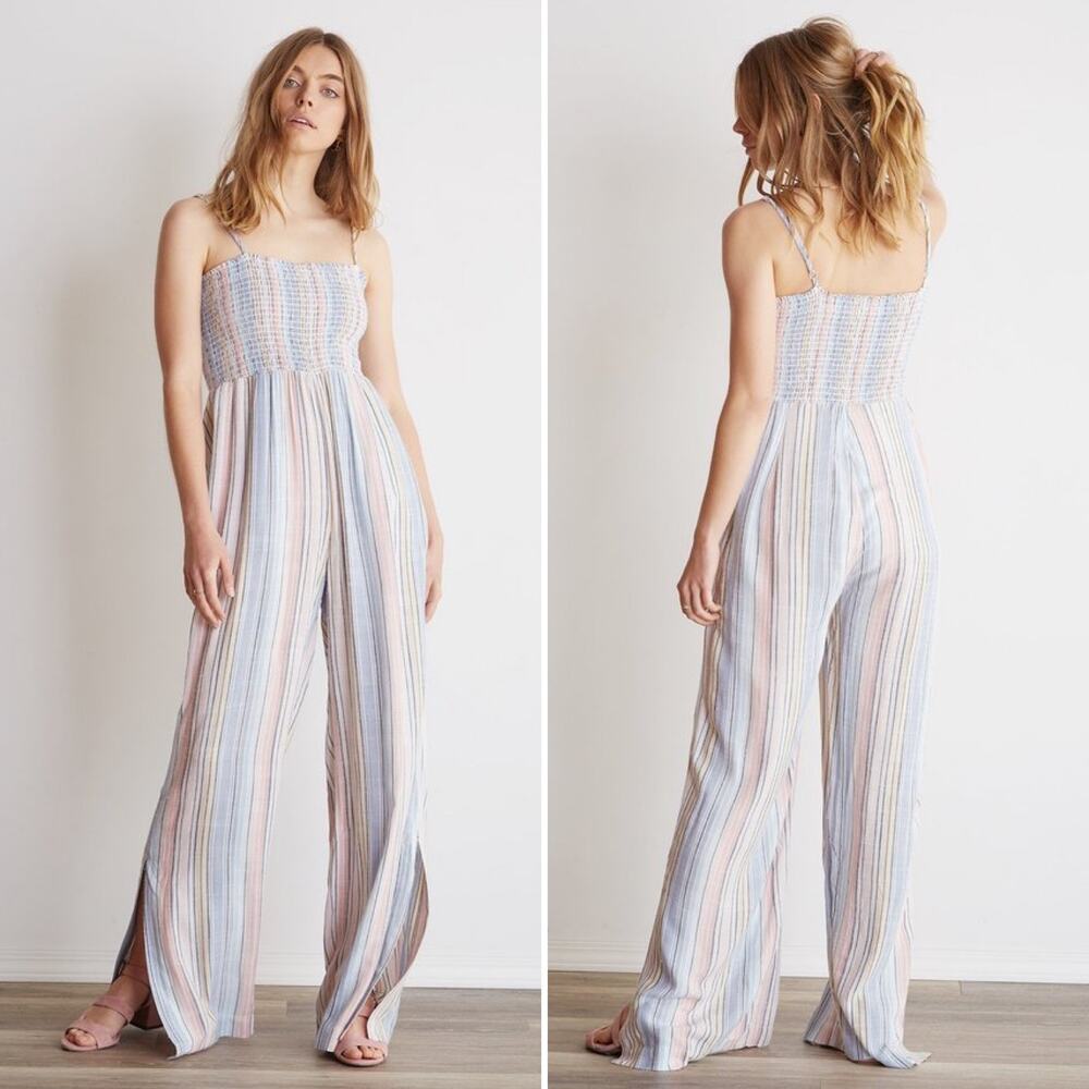 Bella Dahl Smocked Flowy Jumpsuit XS Pastel Blue Pink